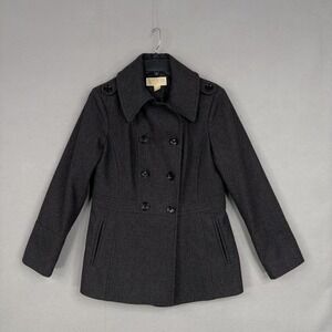 Michael Michael Kors Pea Coat Womens Medium Gray Wool Blend Double Breasted Chic